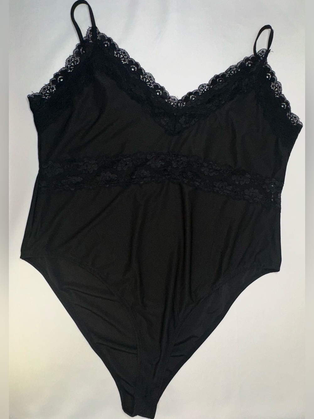 Maeve Anthropologie Lace Trim Cami Bodysuit XL Black Adjustable Straps Sexy